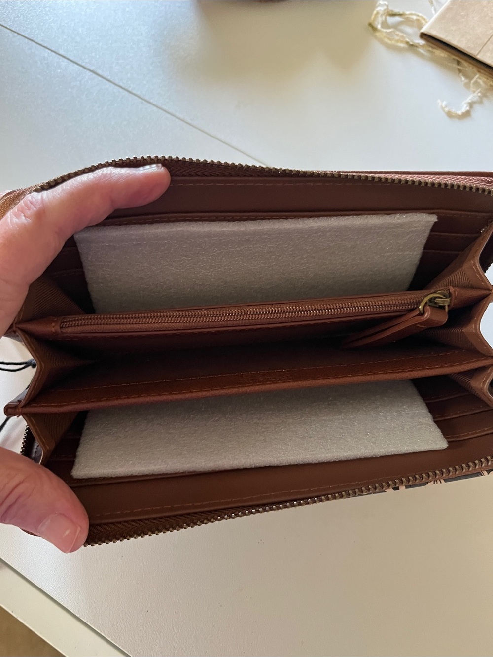 FRYE AND CO. Blue Floral Zip Wallet with Brown Trim - Picture 6 of 6